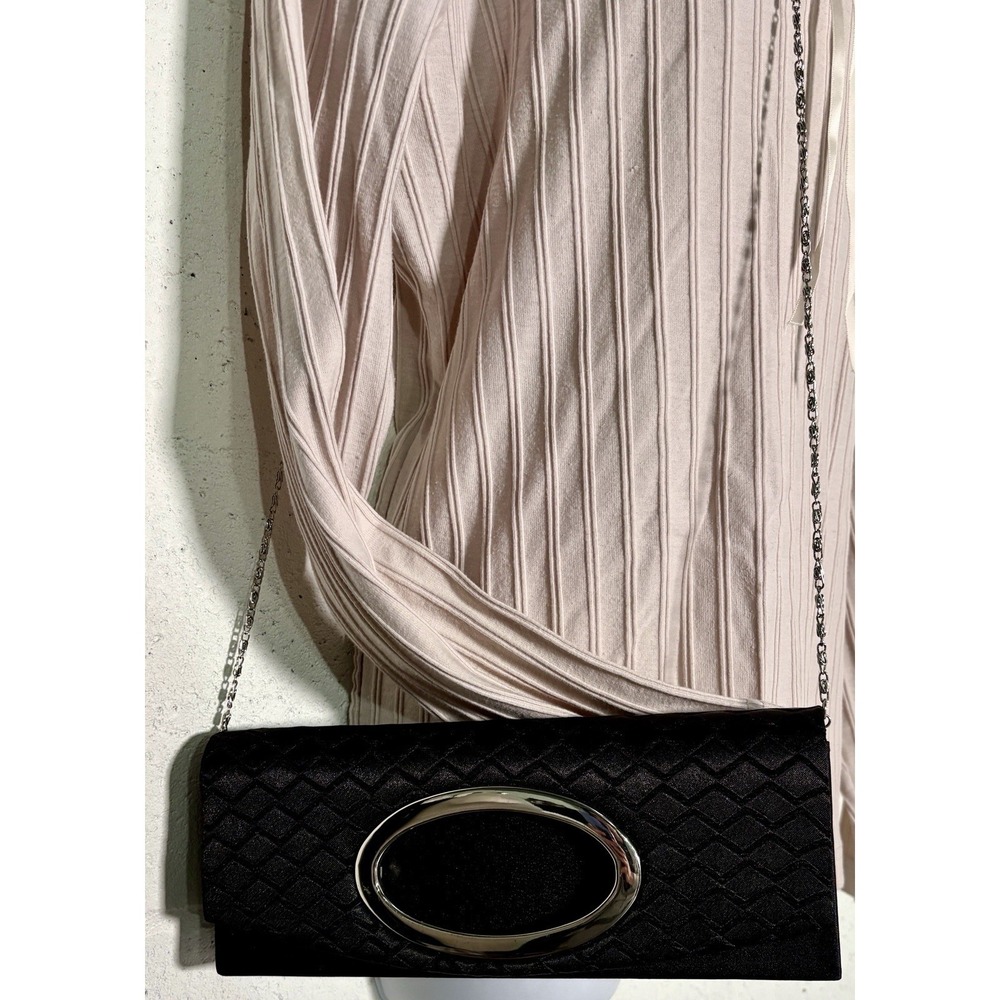 New Kendal & James Black Handbag Evening Clutch Purse Silver Chain Hardware NWT